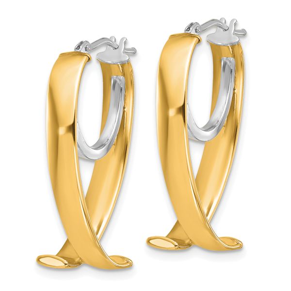 Leslie's 14K W/White Rhodium Polished Fancy Hoop Earrings Image 2 Jerald Jewelers Latrobe, PA