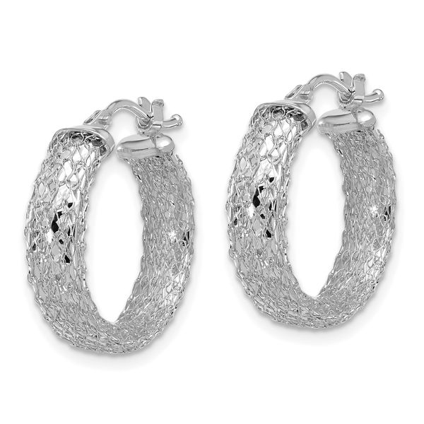 Leslie's 14K White Gold Polished/Textured/Diamond-cut Hoop Earrings Image 2 Trenton Jewelers Ltd. Trenton, MI