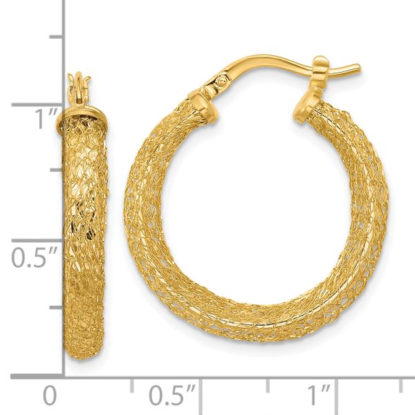 Leslie's 14K Polished and Textured Hoop Earrings Image 3 Ask Design Jewelers Olean, NY