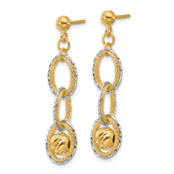 Leslie's 14K Two-tone Polished and Diamond-cut Dangle Post Earrings Image 2 JMR Jewelers Cooper City, FL