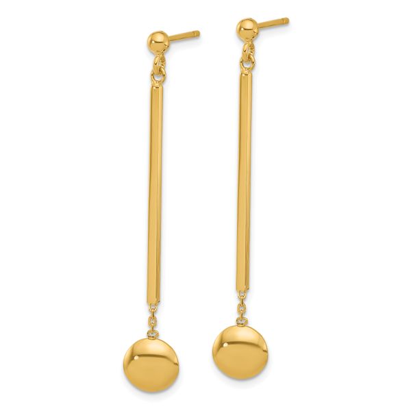 Leslie's 14K Polished Bar with Bead Dangle Post Earrings Image 2 Cone Jewelers Carlsbad, NM