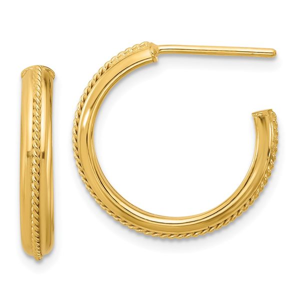 Leslie's 14K Polished and Textured Round J-Hoop Earrings K. Martin Jeweler Dodge City, KS