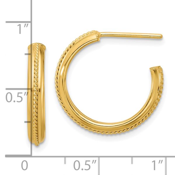 Leslie's 14K Polished and Textured Round J-Hoop Earrings Image 3 JMR Jewelers Cooper City, FL