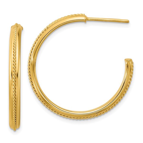 Leslie's 14K Polished and Textured Round J-Hoop Earrings Biondi Diamond Jewelers Aurora, CO