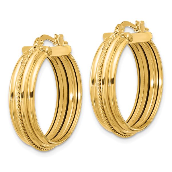 Leslie's 14K Polished and Textured Round Hoop Earrings Image 2 L.I. Goldmine Smithtown, NY