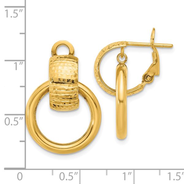 Leslie's 14K Polished and D/C Circle Dangle Omega Back Earrings Image 3 Bell Jewelers Murfreesboro, TN