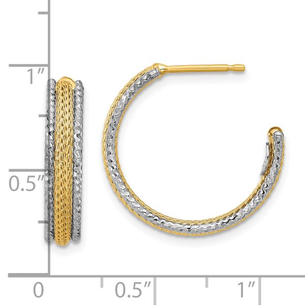 Leslie's 14K w/Rhodium Polished/Textured/Dia-cut J-Hoop Earrings Image 3 Chandlee Jewelers Athens, GA