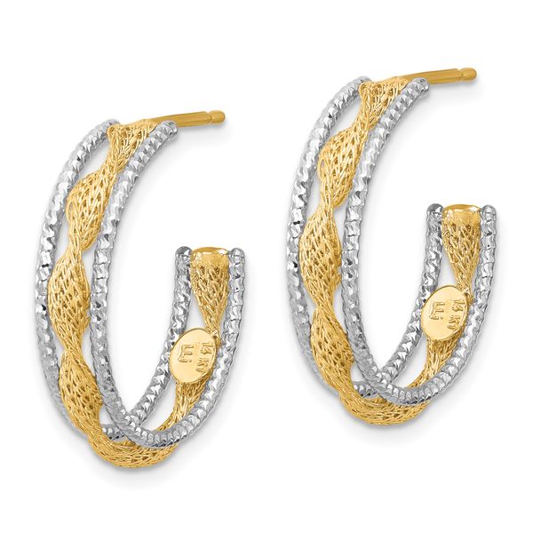 Leslie's 14K w/Rhodium Polished/Textured/Dia-cut Twist J-Hoop Earrings Image 2 The Hills Jewelry LLC Worthington, OH