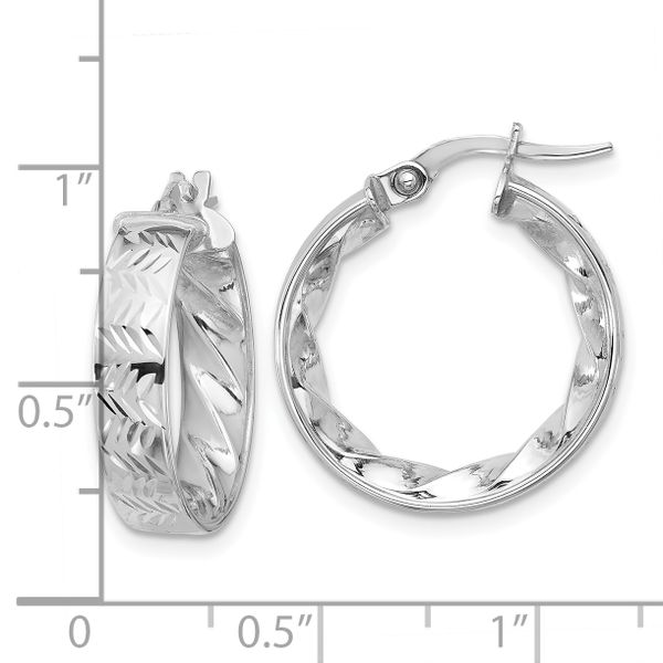 Leslie's 14k White Gold Polished and D/C Hoop Earrings Image 3 Z's Fine Jewelry Peoria, AZ