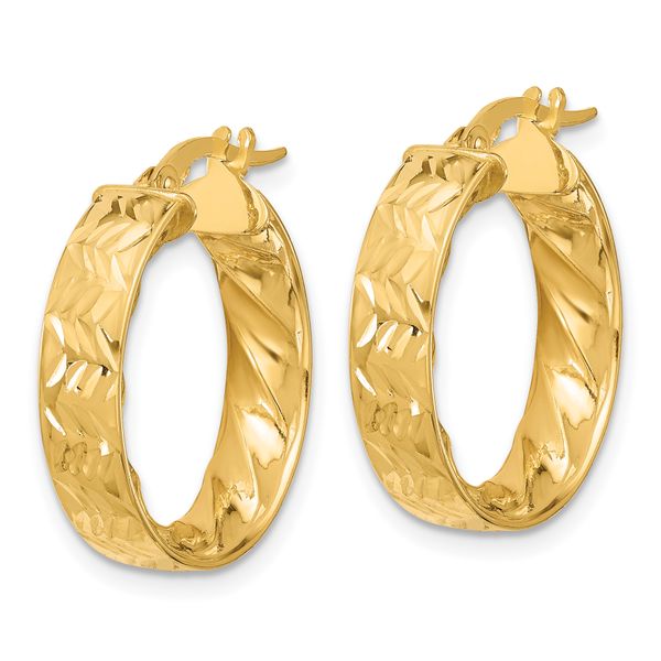 Leslie's 14k Polished and D/C Hoop Earrings Image 2 Greenfield Jewelers Pittsburgh, PA