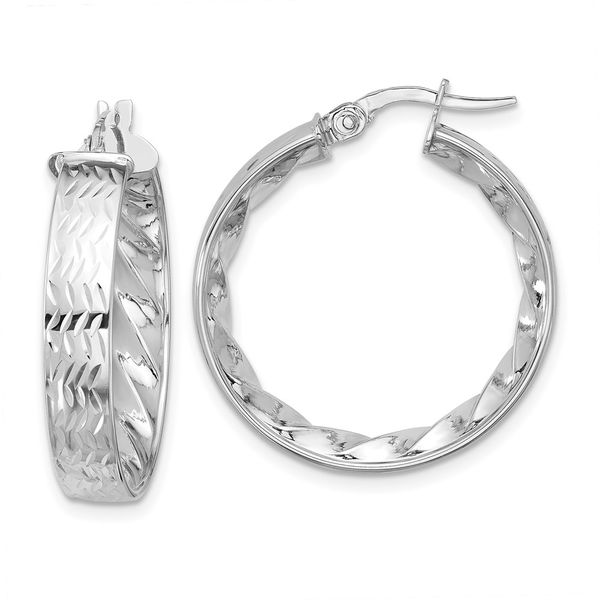 Leslie's 14k White Gold Polished and D/C Hoop Earrings Thomas A. Davis Jewelers Holland, MI