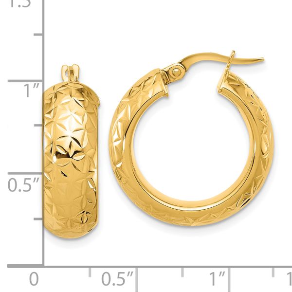 Leslie's 14k Polished and D/C Half Round Circle Hoop Earrings Image 3 Galicia Fine Jewelers Scottsdale, AZ