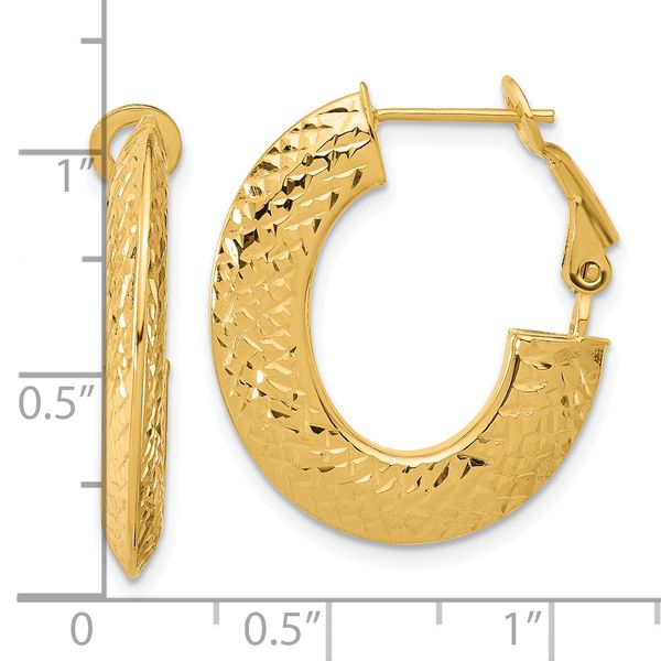 Leslie's 14k Polished and D/C Knife Edge Omega Back Hoop Earrings Image 3 Thomas A. Davis Jewelers Holland, MI