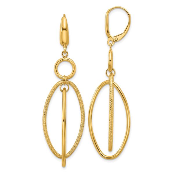 Leslie's 14k Polished and Textured Oval Dangle Leverback Earrings James Douglas Jewelers LLC Monroeville, PA