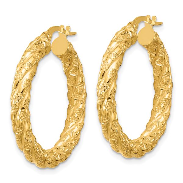 Leslie's 14k Polished and Textured Twisted Circle Hoop Earrings Image 2 Conti Jewelers Endwell, NY