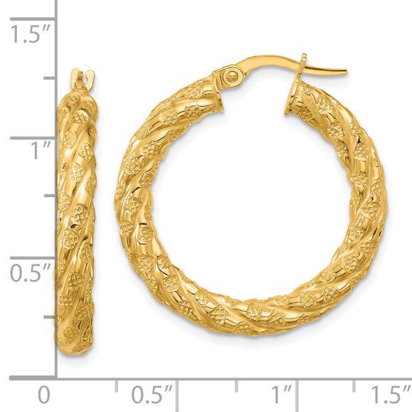 Leslie's 14k Polished and Textured Twisted Circle Hoop Earrings Image 3 Jayson Jewelers Cape Girardeau, MO