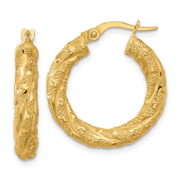 Leslie's 14k Polished and Textured Twisted Tube Hoop Earrings Van Scoy Jewelers Wyomissing, PA
