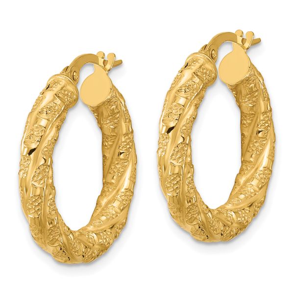 Leslie's 14k Polished and Textured Twisted Tube Hoop Earrings Image 2 Spath Jewelers Bartow, FL