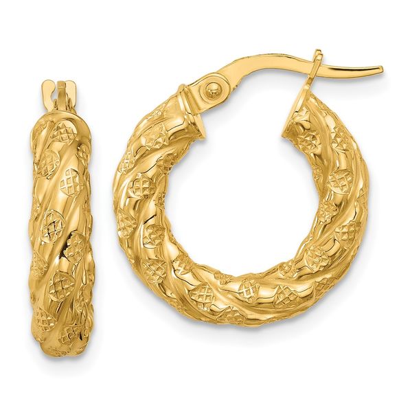 14K Yellow Gold Polished Square Twisted Hoop Earrings