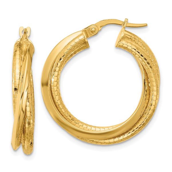 Leslie's 14k Polished and Textured Twisted Circle Hoop Earrings The Hills Jewelry LLC Worthington, OH