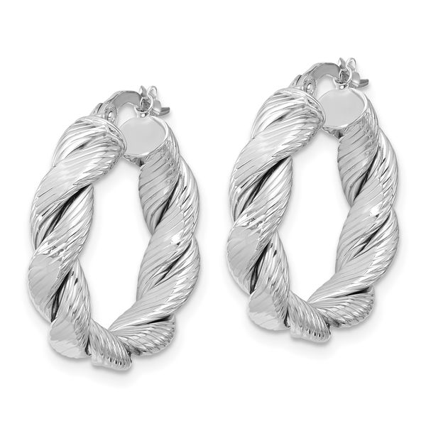 Leslie's 14k White Gold Polished and Textured Twist Hoop Earrings Image 2 Bell Jewelers Murfreesboro, TN