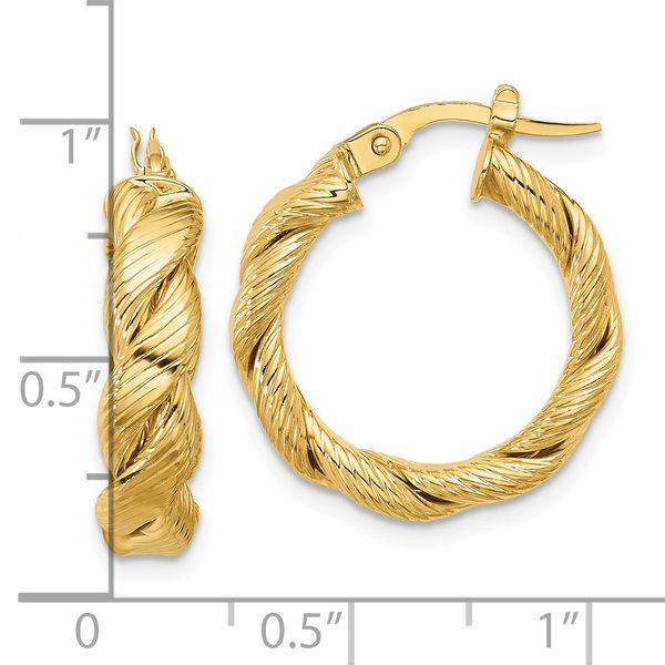 Leslie's 14k Polished and Textured Twist Hoop Earrings Image 3 Ask Design Jewelers Olean, NY