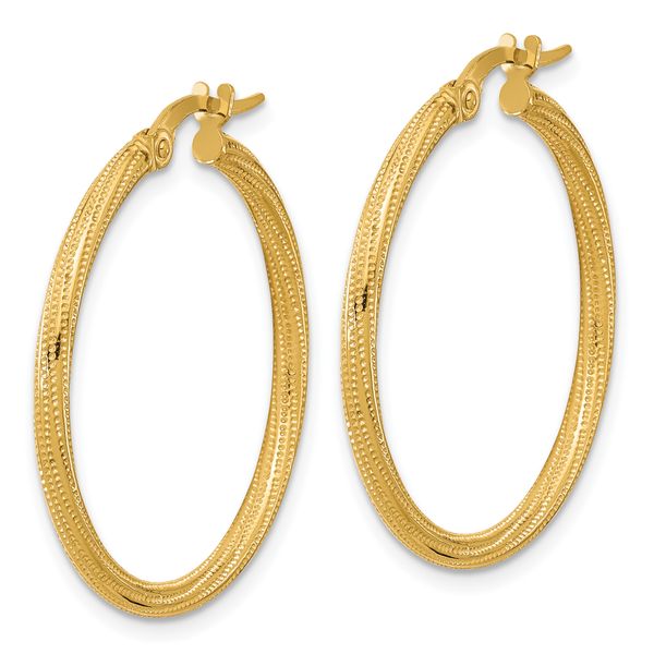 Leslie's 14k Polished and Textured Twisted Tube Hoop Earrings Image 2 JMR Jewelers Cooper City, FL