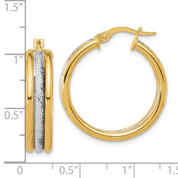 Leslie's 14k w/White Rhodium Polished and Textured Triple Hoop Earrings Image 3 Trenton Jewelers Ltd. Trenton, MI