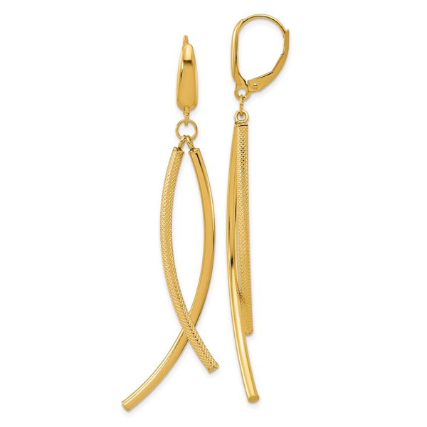 Leslie's 14k Polished and Textured Tube Dangle Leverback Earrings Delfine's Jewelry Charleston, WV