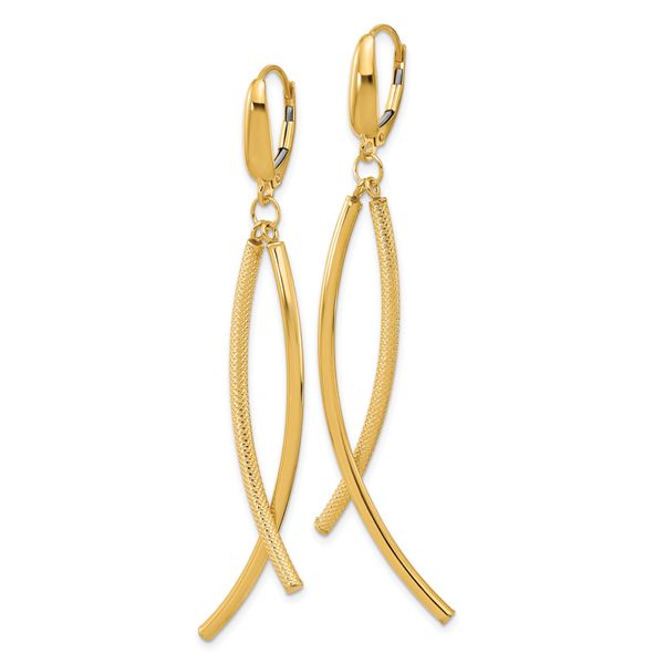 Leslie's 14k Polished and Textured Tube Dangle Leverback Earrings Image 2 Spath Jewelers Bartow, FL