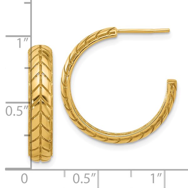 Leslie's 14K Polished Design J-Hoop Patterned Earrings Image 3 Graham Jewelers Wayzata, MN