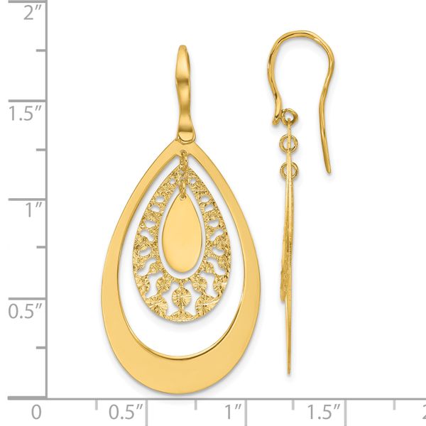 Leslie's 14K Polished and Diamond-cut Teardrop Dangle Earrings Image 3 J. West Jewelers Round Rock, TX