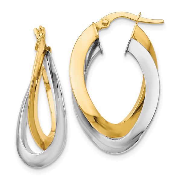14K Two-tone Polished Twisted Double Hoop Earrings LE410 | Priddy Jewelers  | Elizabethtown, KY