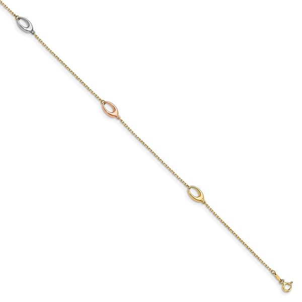 Leslie's 14K Tri-color Polished with 1in ext. Anklet Brummitt Jewelry Design Studio LLC Raleigh, NC