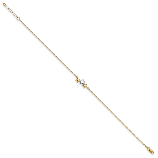 Leslie's 14K Two-tone Polished Star w/1in ext Anklet Image 2 Minor Jewelry Inc. Nashville, TN