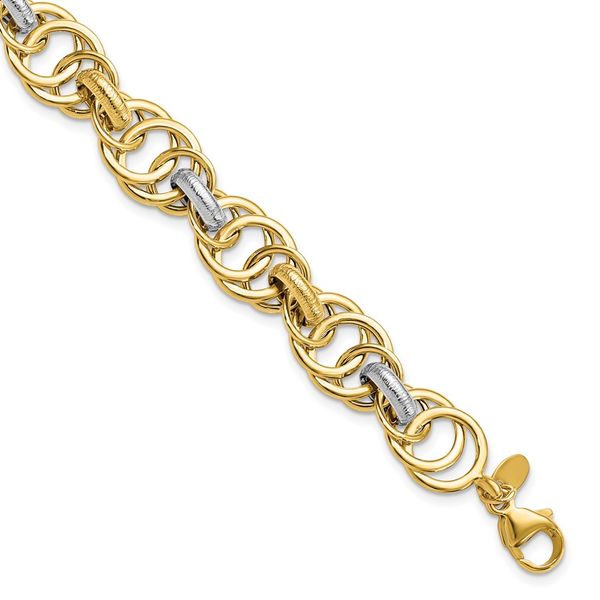 Leslie's 14k Rhodium Polished and Textured Fancy Link Bracelet Diamond Design Jewelers Somerset, KY
