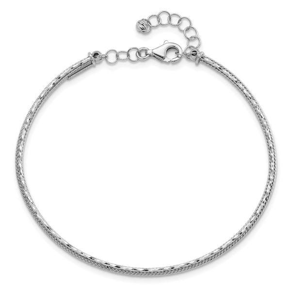 Leslie's 14K White Gold Dia-cut and Textured with Safety Chain Bangle Image 2 Jewelry Design Studio Jensen Beach, FL