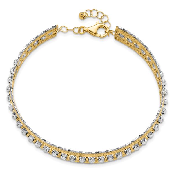 Leslie's 14K Two-tone Diamond-cut and Textured with Safety Chain Bangle Image 2 Jewelry Design Studio Jensen Beach, FL