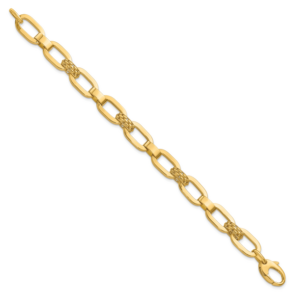 Leslie's 14K Polished and Textured Fancy Link Bracelet Image 2 Crews Jewelry Grandview, MO