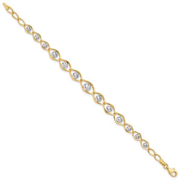 Leslie's 14K Two-tone Polished with Diamond-cut Beads Fancy Bracelet Image 2 Jewelry Design Studio Jensen Beach, FL