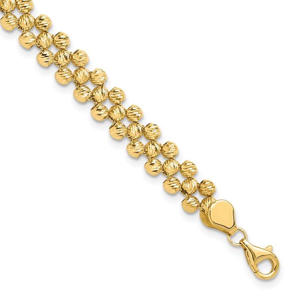 Leslie's 14K Polished and Diamond-cut Fancy Beaded Link Bracelet Lennon's W.B. Wilcox Jewelers New Hartford, NY