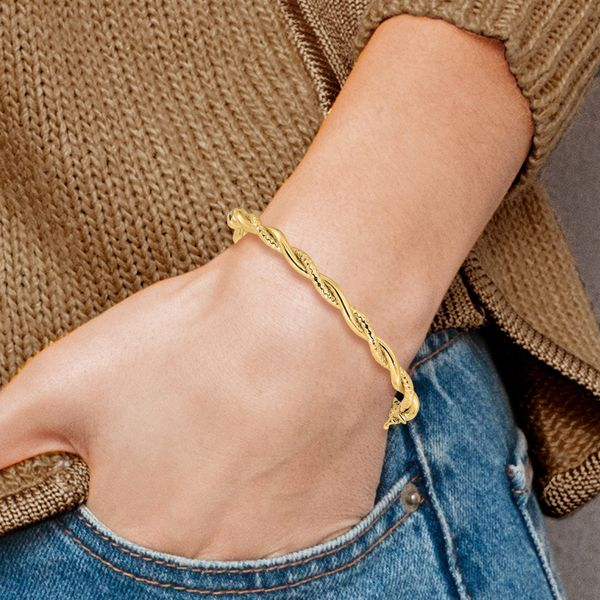 Hinged Twisted Rope Polished Bangle Bracelet 14k Yellow Gold