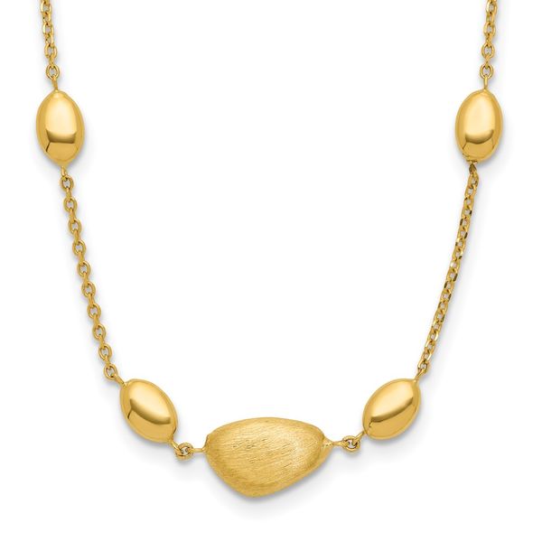 Leslie's 14k Brushed and Polished Beaded 17in with 1in ext Necklace Valentine's Fine Jewelry Dallas, PA