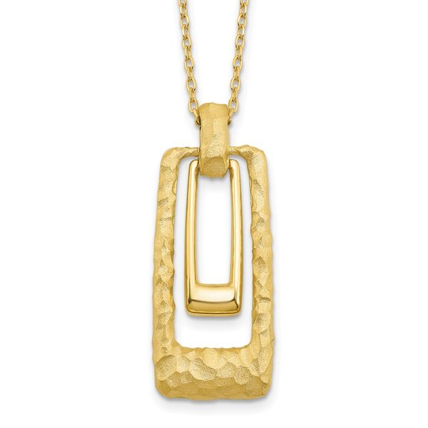 Leslie's 14K Polished and Satin Rectangle Pendant w/.25in ext. Necklace Linwood Custom Jewelers Linwood, NJ