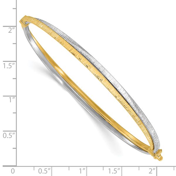Leslie's 14K Two-tone Polished and Textured Hinged Bangle Image 3 Boyd Jewelers Wesley Chapel, FL