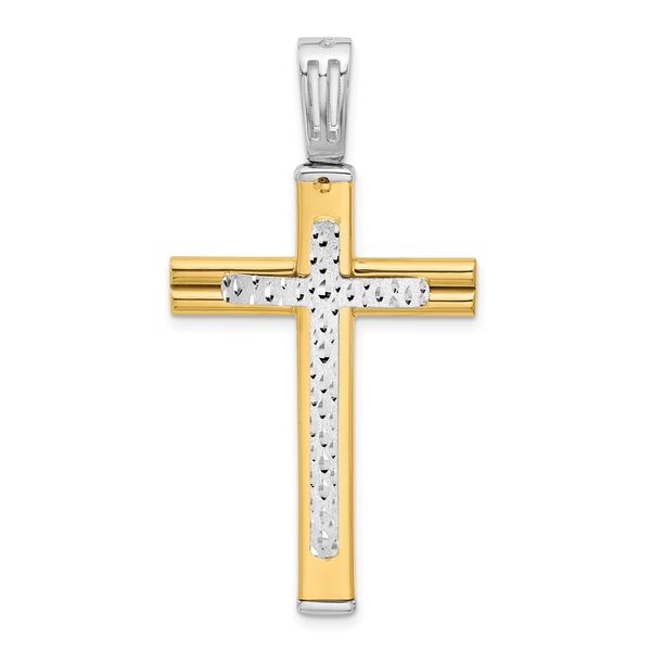 Leslie's 14K Two-tone Polished/Satin/Dia-cut Reversible Cross Pendant Dondero's Jewelry Vineland, NJ