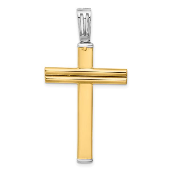 Leslie's 14K Two-tone Polished/Satin/Dia-cut Reversible Cross Pendant Image 3 Boyd Jewelers Wesley Chapel, FL