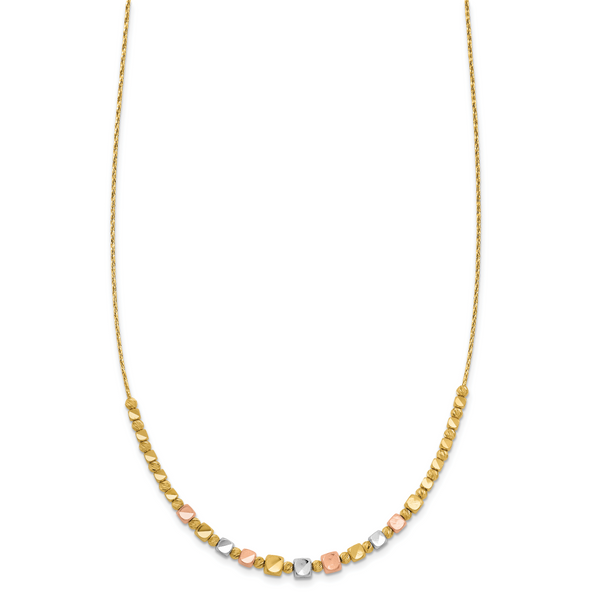 Leslie's 14K Tri-color Polished / DC Square Beads w/1in ext. Necklace Image 2 Trenton Jewelers Ltd. Trenton, MI