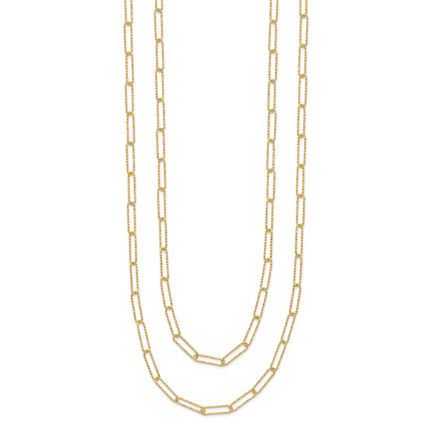 Leslie's 14K Polished and Textured 2-strand Paperclip Necklace Image 2 Trenton Jewelers Ltd. Trenton, MI