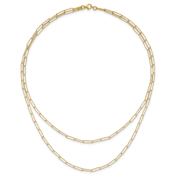 Leslie's 14K Polished and Textured 2-strand Paperclip Necklace Image 4 Greenfield Jewelers Pittsburgh, PA